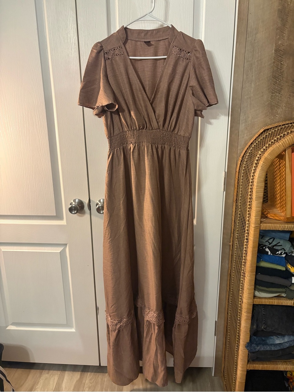 Dusty Rose Maxi Dress with Lace Trim